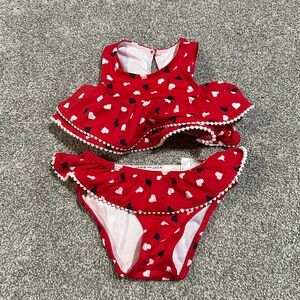 Janie and Jack Red Bikini with navy blue and‎ white hearts size 2T